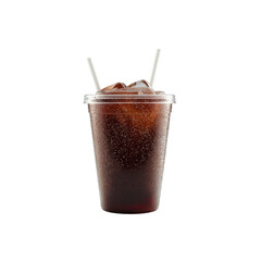 Refreshing Iced Cola in a Disposable Cup with Two Straws