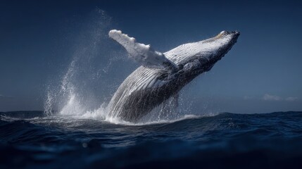 Fototapeta premium Majestic whale leaps from the ocean