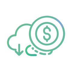 Green finance cloud download icon with dollar sign on a white background
