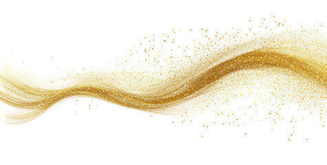 Gold stream of liquid or paint, streaking across black background, dotted with tiny specks
