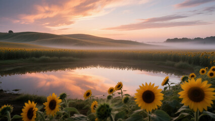 Sunflowers in the early morning