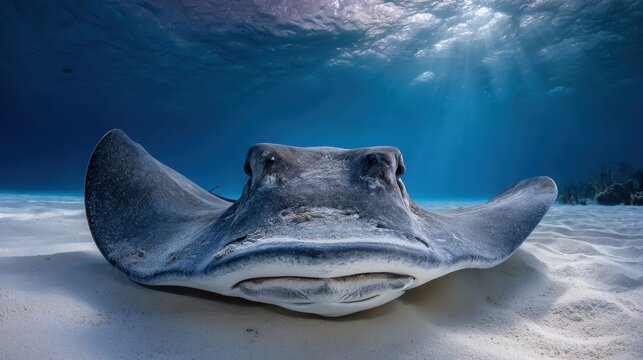 Stingray close-up, underwater scene - Powered by Adobe