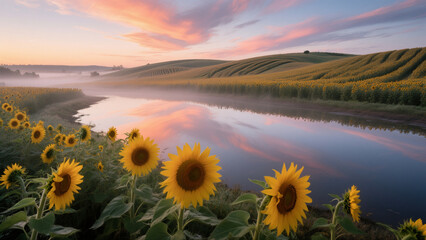 Sunflowers in the early morning
