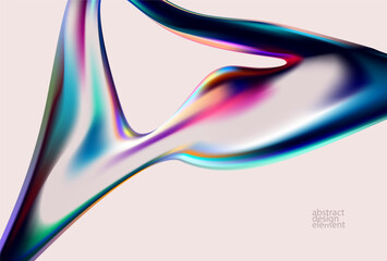 3D Holographic liquid shapes. Colorful iridescent bubble on white background. Abstract vector frame.