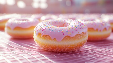 Pink glazed donuts on a grid