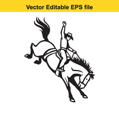 Fototapeta premium Dynamic Rodeo Ride A Cowboy's Thrilling Struggle Against a Bucking Horse an Exciting Display of Skill Strength and Determination in the Heart of Western Tradition