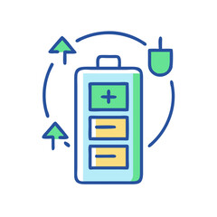 Rechargeable battery icon with charging symbol on a white background

