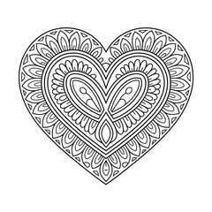 heart love mandala  with floral ornament coloring page