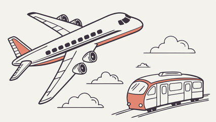 Cartoon Airplane and Train Illustration.
