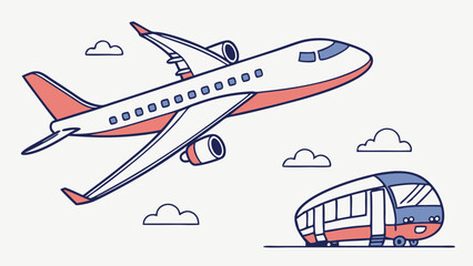 Fototapeta premium Illustrated Airplane and Train Representing Transportation and Travel.