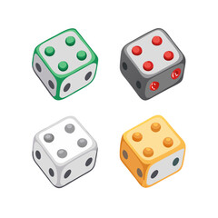 Four Dice Icons in Different Styles 3D Casino Game Assets