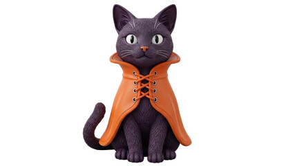 Isolated Decorative Cat Figure in Orange Cape