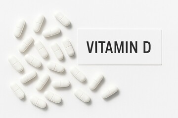 Vitamin D Tablets on a Clean White Background for Healthcare and Wellness Concepts