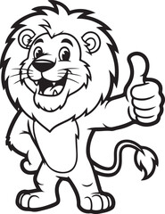 Cartoon Lion Giving Thumbs Up – Black and White Mascot Logo