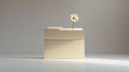 Creative use of a file folder with a single flower adding a touch of nature in a minimalist setting