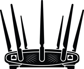 Silhouette of a Wireless Router with Antennas - Vector Design.