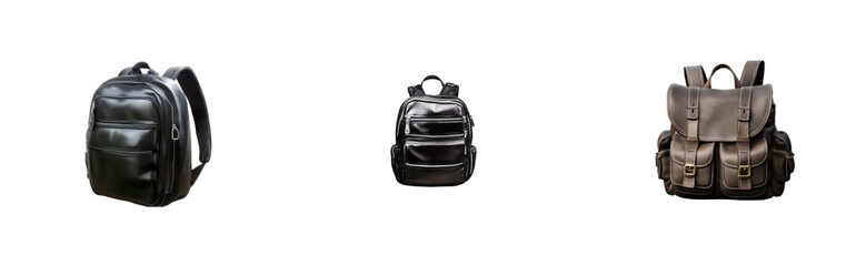 Naklejka premium Three backpacks various styles isolated, cut out transparent
