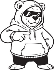 Hoodie Bear Cartoon Character – Black and White Logo
