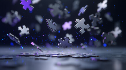 Naklejka premium 浮遊するパズルピース幻想シーン