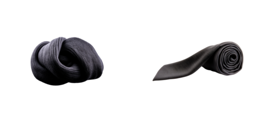 Gray elegant business tie, knot and rolled, cut out transparent