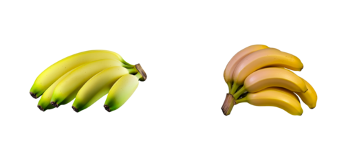 Two clusters of yellow bananas, tropical fruit, food nutrition, cut out transparent