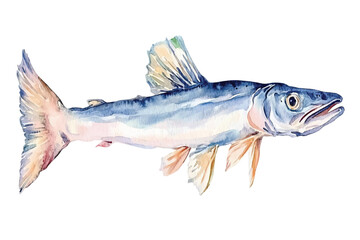Sea watercolor fish illustration on white background. Fresh and raw seafood.