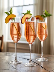 Peach mint champagne cocktails summer drinks refreshing