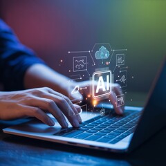 Obraz premium Person using laptop ai technology digital future