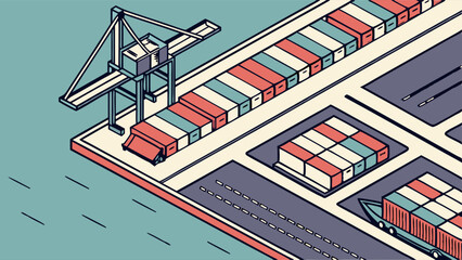 Fototapeta premium Isometric View of a Busy Port with Shipping Containers.