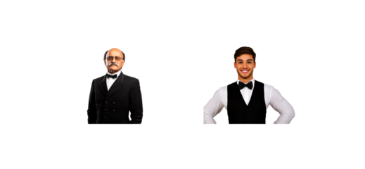 Two Men, Different Generations, Formal Wear, Bow Ties, cut out transparent