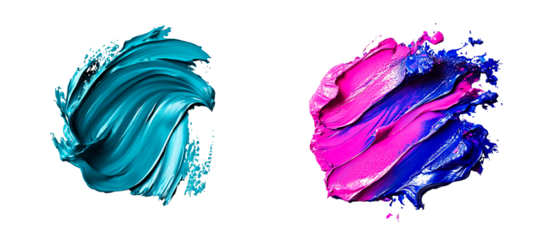 Isolated Swirls of Blue, Pink Paint Brushstroke Textures, cut out transparent - Powered by Adobe