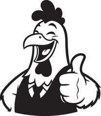 Black and White Cartoon Chicken Giving Thumbs Up Logo
