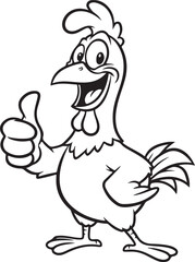Black and White Cartoon Chicken Giving Thumbs Up Logo