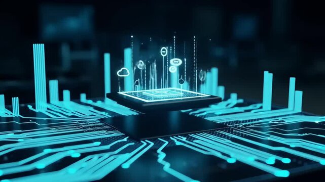 Futuristic AI Microchip Animation &ndash; Ideal for Tech Openers, AI Demos, Neural Network Visuals, Machine Learning Explainers, and Digital Innovation Promos