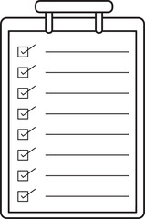 Checklist Clipboard:  Line Art, Partially Completed Task List