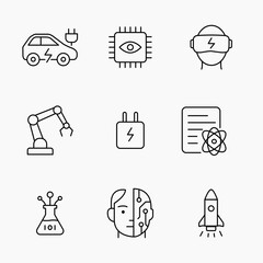 Technology and Innovation Outline Icons Set and future cybersecurity, Ideal for digital tech and science projects