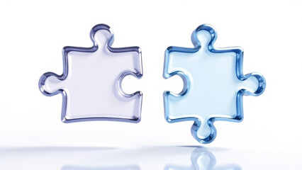 The piece of puzzle, puzzle blue glass transparent icon on white background