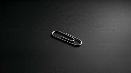 Single paper clip resting on a dark surface captured in minimalistic style during indoor setting