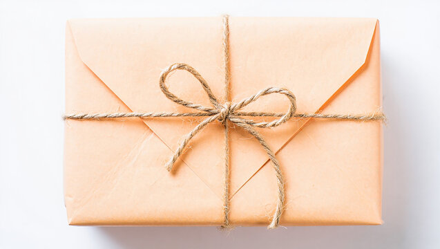Kraft paper gift package tied with jute twine