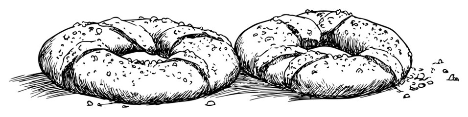 hand drawn bagel bread rings vector illustration