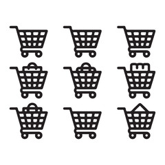 Shopping Cart Silhouette Vector Set Multiple Cart Designs in Black