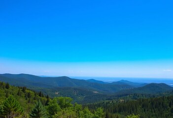 Serene vista of rolling hills, lush forests, and a clear blue sky, perfect for eco-friendly designs,  pattern,  environment