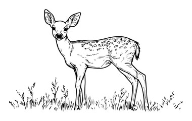 young deer fawn standing wildlife sketch vector illustration