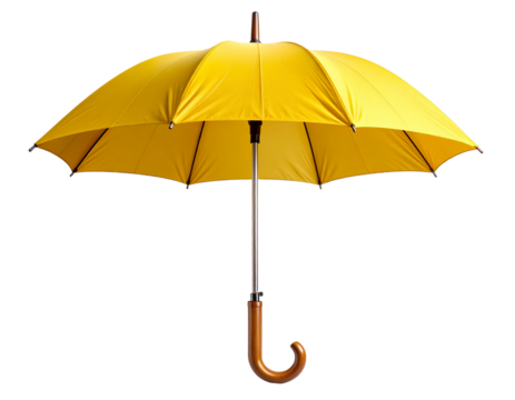 Closed Yellow Umbrella with Wooden Hook Handle, isolated on a transparent background - Powered by Adobe