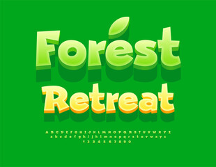 Vector Healthy concept Forest Retreat. Eco Green Font. Creative 3D Alphabet Letters and Numbers set. 