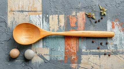 Wooden Serving Spoon on Dark Surface, a minimalist display highlighting the smooth grain and craftsmanship, set against a rich textured backdrop that enhances simplicity and elegance.