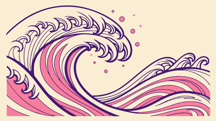 Fototapeta premium Stylized Pink and Purple Ocean Waves Design.