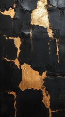 Elegant Black and Gold Textured Wall with Cracked Finish for Luxury Interior Design
