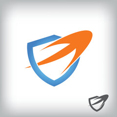 Protection barrier arrow target logo. Unique design identity. Geometric safety flat logo template.