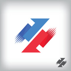 Forward and backward arrow sign logo. Unique design identity. Geometric transfer flat logo template.
